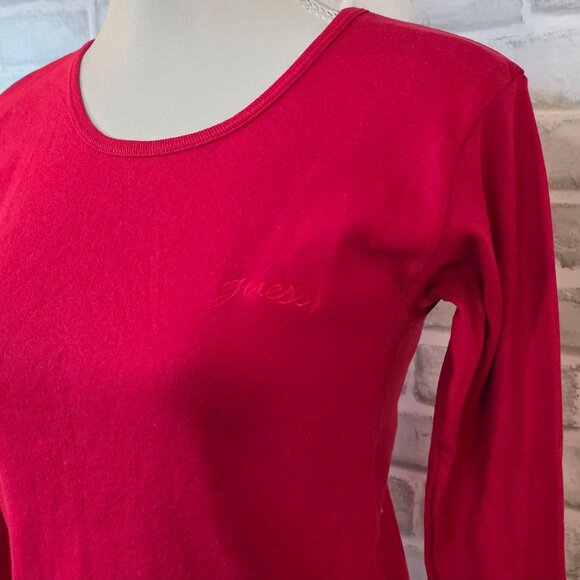 Vintage GUESS Red Long Sleeve Basic Tee Shirt NEW NOS Cotton M/L Made in USA - Picture 4 of 7